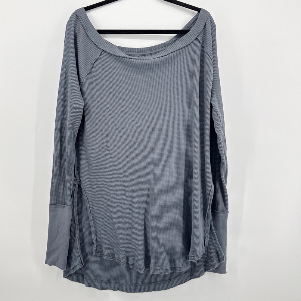 Free People We The Free Small Gray Arlo Thermal Waffle Knit Oversized OB1169470